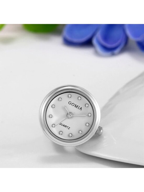 Unisex Silver White Quartz Roman Numeral Adjustable Open Band Finger Ring Watch main image 5